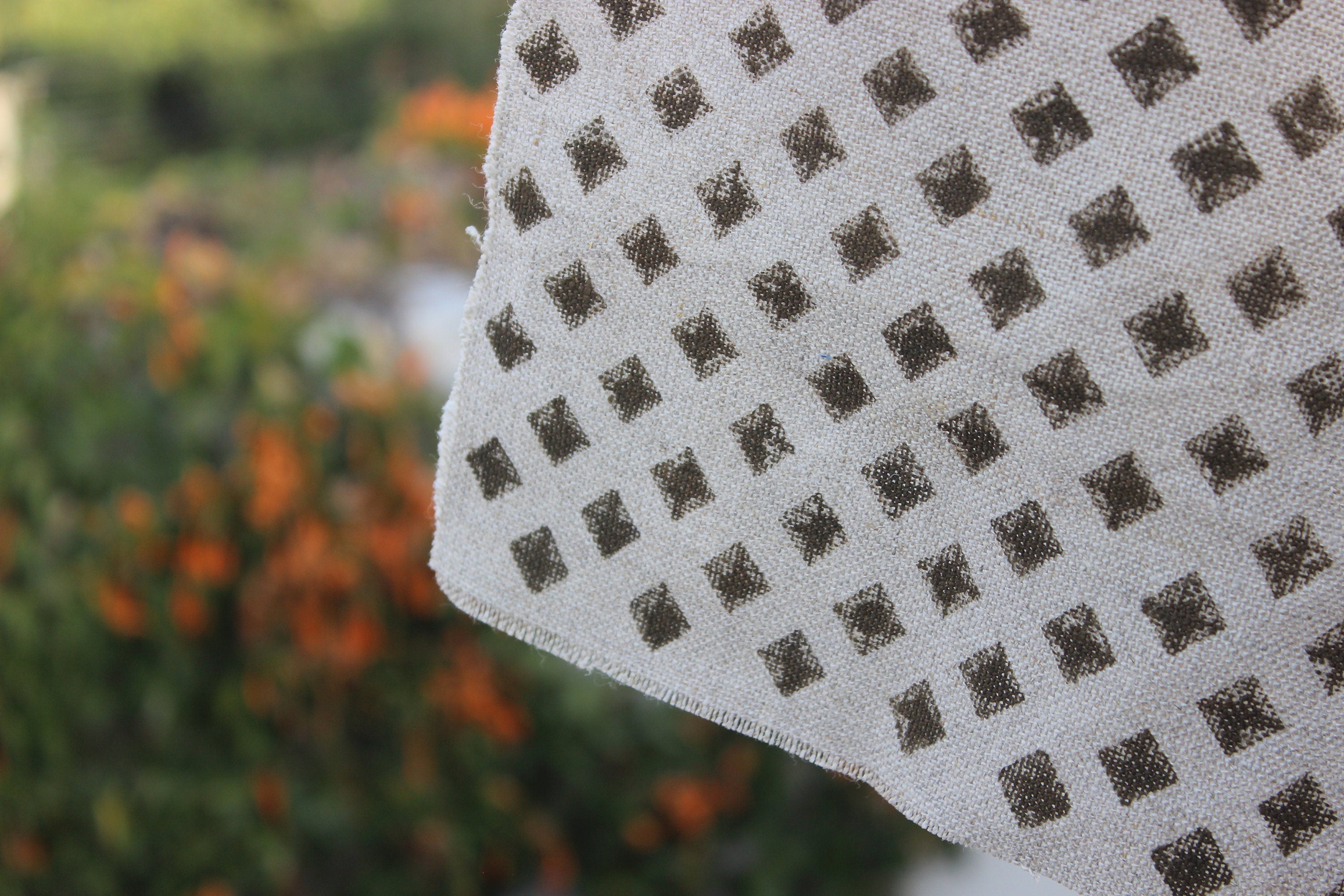 Chakor  Block Printed Pillow Cover Fabric, Hand Block Handloom Linen Fabric, Heavy Fabric, Geometric Print Fabric