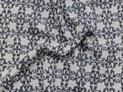 Chudamani Black Hand Block Print Fabric   Natural Linen For Homedecor And Furnishing,Grey Flower Vine Pattern, Linen Cushion Upholstery