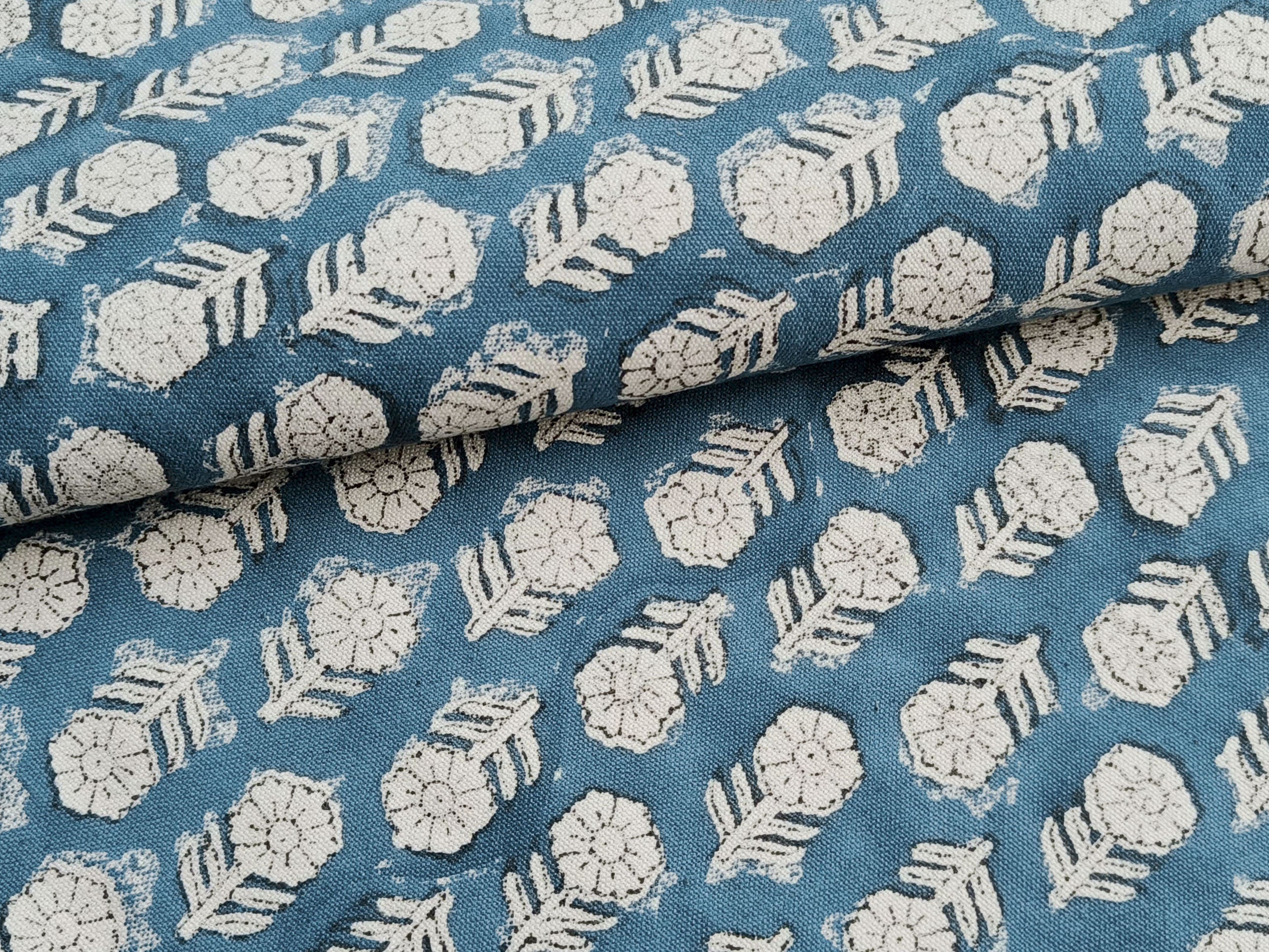 Block Print Linen Fabric, Tulsi Buti  Organic Block Print Linen Fabric  Hand Block Indian  Floral Print Linen Fabric From India, Upholstery And Pillow Cases