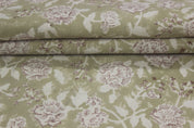 Block Print Linen Fabric, Rameshwaram 63"Wide Cotton Fabric, Indian Floral Hand Block Printed 100% Drill Cotton Cloth, Fabric By The Yard, Curtains Pillows Bag