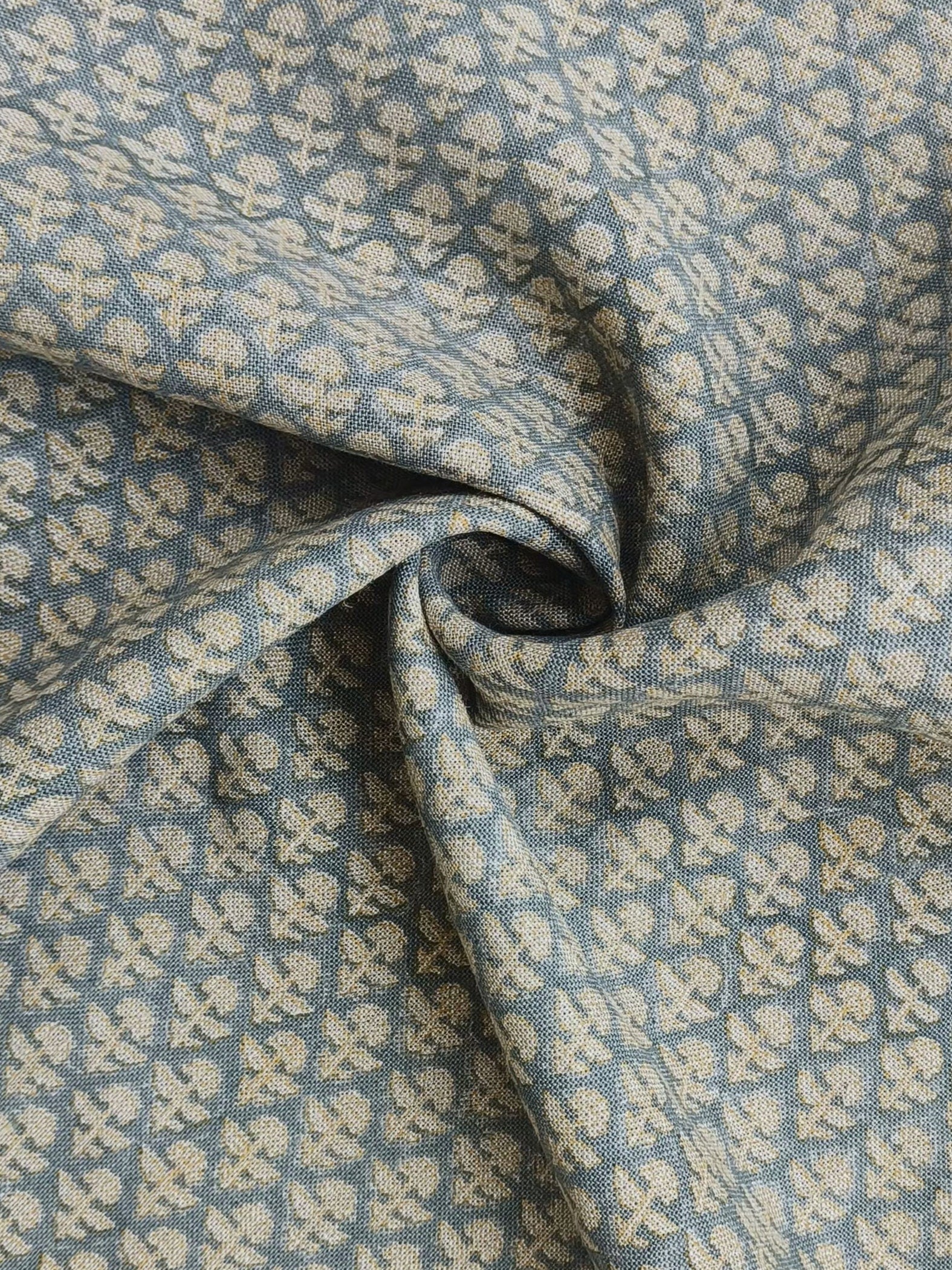 Gulmohar  Grey With Mustered Outline Heavy Weight Natural Linen Best For Cushion Home Decor Linen Fabric  Muted Shade Fabric