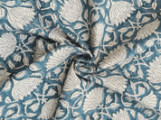 Block Print Linen Fabric, Ulta Kamal  "Indian Linen: Floral Hand Block Print, Handloom Natural Fabric For Home Decor,Thick Linen Fabric