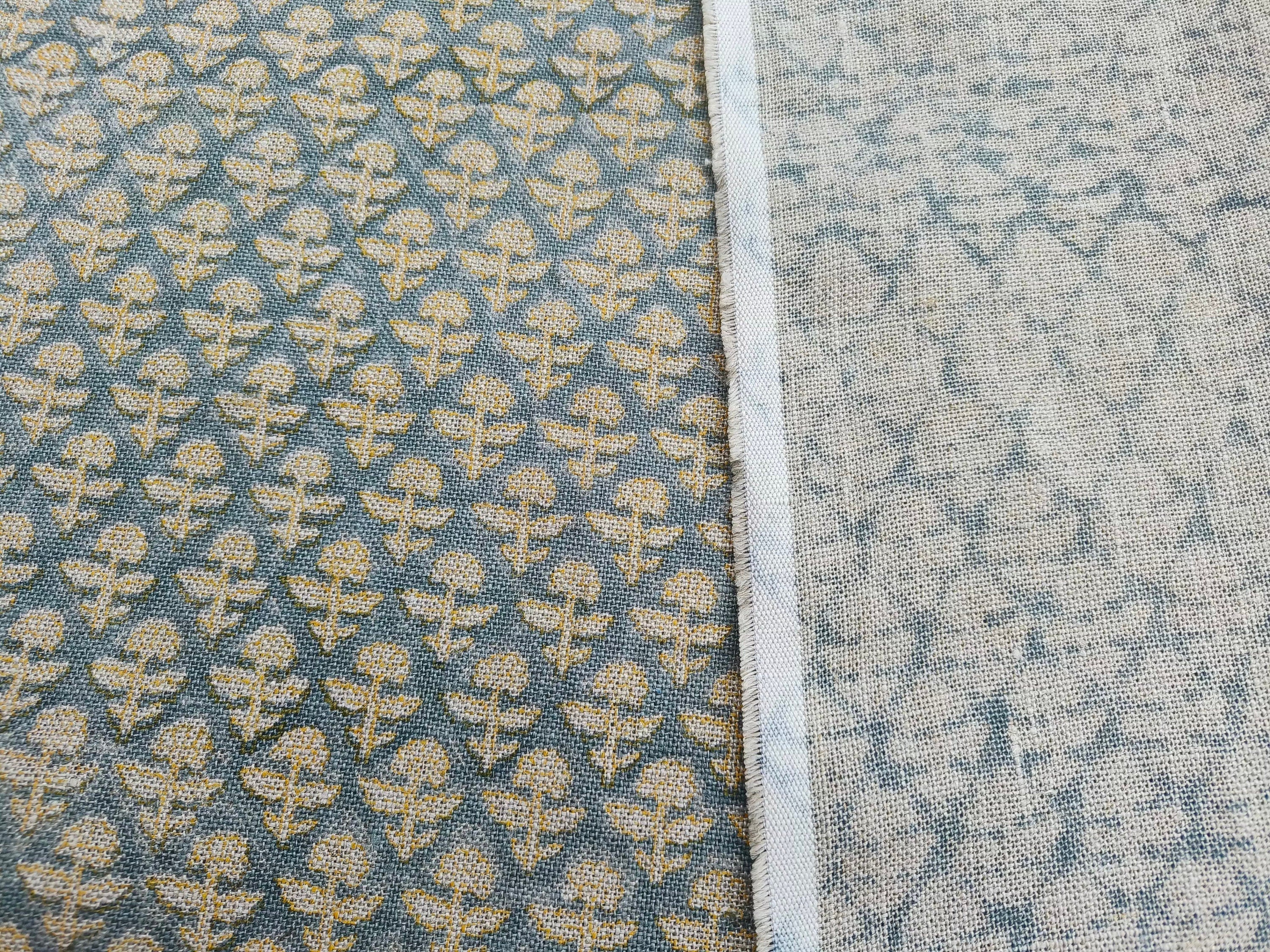 Gulmohar  Grey With Mustered Outline Heavy Weight Natural Linen Best For Cushion Home Decor Linen Fabric  Muted Shade Fabric