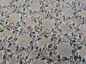 Block Print Linen Fabric, Karwachauth Green Floral Vine Block Print Linen Fabric. Fabric For Cushion, Pillow, Upholstery And Curtains, Also Available Duck Canvas