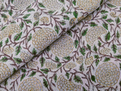 Block Print Linen Fabric, Karwachauth Green Floral Vine Block Print Linen Fabric. Fabric For Cushion, Pillow, Upholstery And Curtains, Also Available Duck Canvas