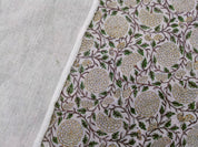 Block Print Linen Fabric, Karwachauth Green Floral Vine Block Print Linen Fabric. Fabric For Cushion, Pillow, Upholstery And Curtains, Also Available Duck Canvas