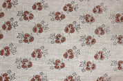 Chittaranjan  Brown Floral, Block Print Fabric,Linen & Cotton Cushion Fabric, Sofa Upholstery, Curtain Fabric, Fabric For Pillow, Neutral