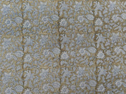 Block Print Linen Fabric, Manikarnika Sand Brown Color, Blue Color Block Print Linen Fabric For Cushion Cover And Sofa Upholstery, Thick Linen 360Gsm, Pillow Cover