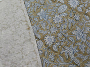 Block Print Linen Fabric, Manikarnika Sand Brown Color, Blue Color Block Print Linen Fabric For Cushion Cover And Sofa Upholstery, Thick Linen 360Gsm, Pillow Cover