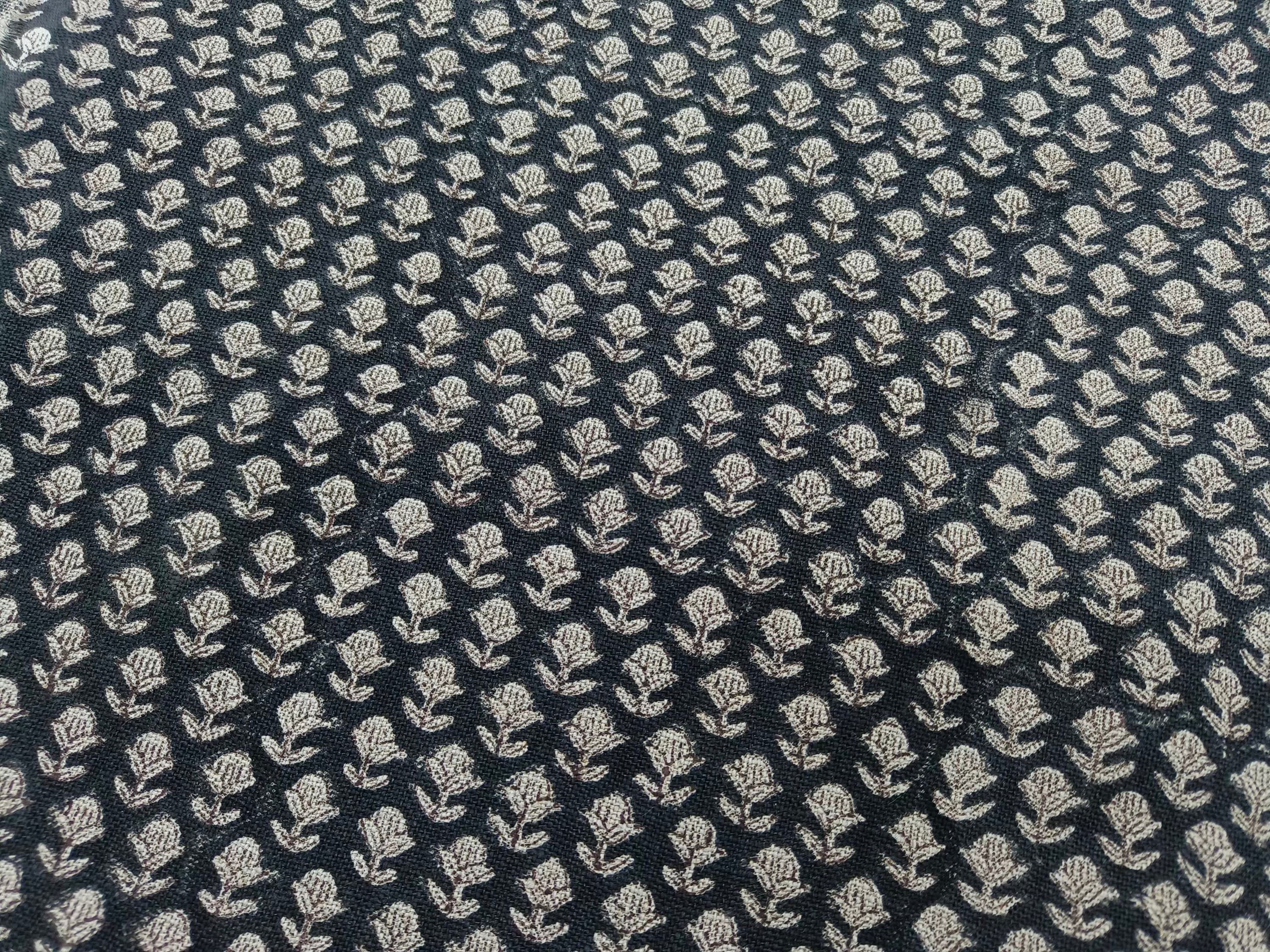 Block Print Linen Fabric, Tarangini Black Best Heavy Linen With Indian Hand Block Print  Running Fabric By The Yard  Perfect For  Upholstery, Pillow & Cushion