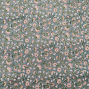 Himachal  Gray Green Floral Block Print Linen Fabric, Linen Cotton By The Yard, Cushion Pillow, Upholstery Home Decor Fabric