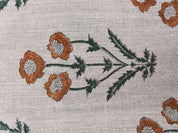 Amitabh Boota  Brown Floral Hand Block Print Linen, Designer Pillow Cushion Fabric, Modern Home Decor