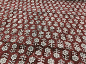 Block Print Linen Fabric, Tulsi Booti Reddish Brown Floral Block Print Linen Fabric, Fabric By The Yard, Pillow Cushion Upholster Home Decor Fabric