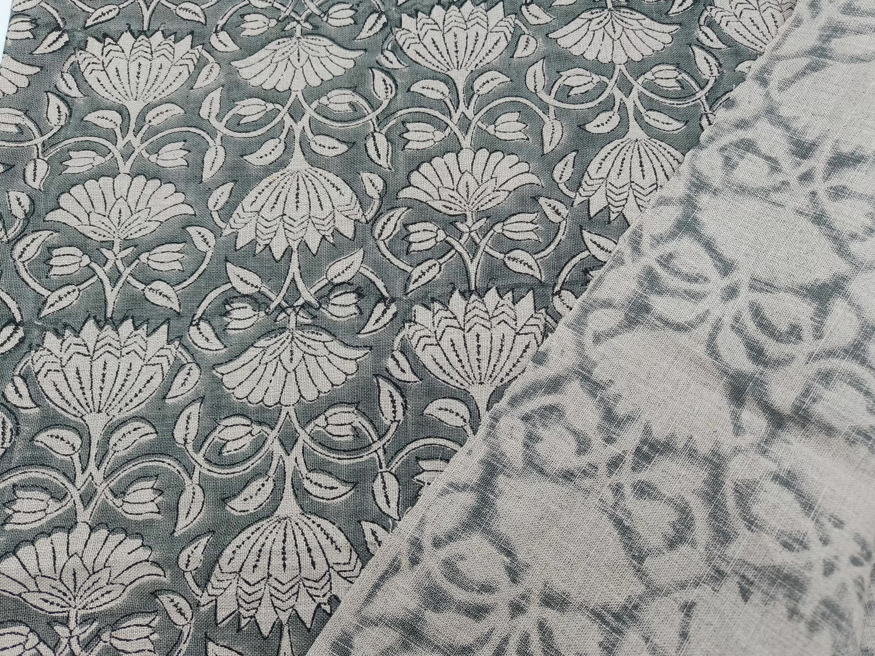 Block Print Linen Fabric, Ulta Kamal  Handblock Pure Linen Fabric  Heavy Weight 180Gsm  Printed Fabric For Upholstery, Curtains, Cushions
