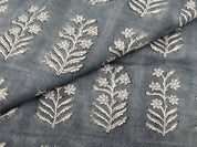 Inderdhanush Dark Grey  Pure Linen Natural Fabric With Floral Hand Block Print  Fabric By The Yard  Fabric Perfect For Upholstery,Cushion