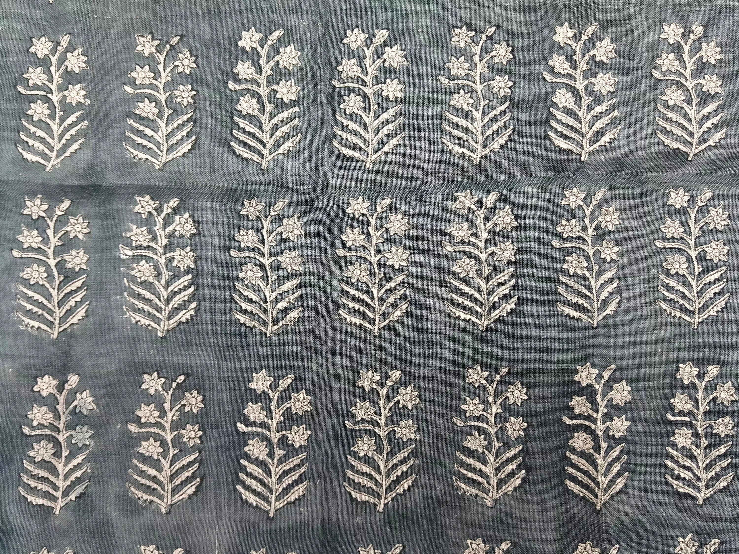Inderdhanush Dark Grey  Pure Linen Natural Fabric With Floral Hand Block Print  Fabric By The Yard  Fabric Perfect For Upholstery,Cushion