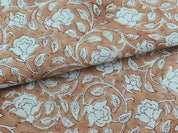 Amritvela Brown  Mini Floral Block Print  Indian Hand Block Print  Natural Pure Linen Fabric   Pillow,Cushion,Upholstery