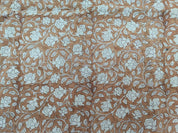 Amritvela Brown  Mini Floral Block Print  Indian Hand Block Print  Natural Pure Linen Fabric   Pillow,Cushion,Upholstery