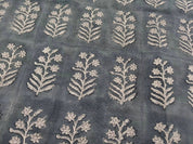Inderdhanush Dark Grey  Pure Linen Natural Fabric With Floral Hand Block Print  Fabric By The Yard  Fabric Perfect For Upholstery,Cushion