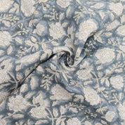 Block Print Linen Fabric, Rameshwaram  White Base Linen For Upholstery, Home Decor Linen, Linen By The Yard, Greyish Blue Colour Design, Home Docor And Gift