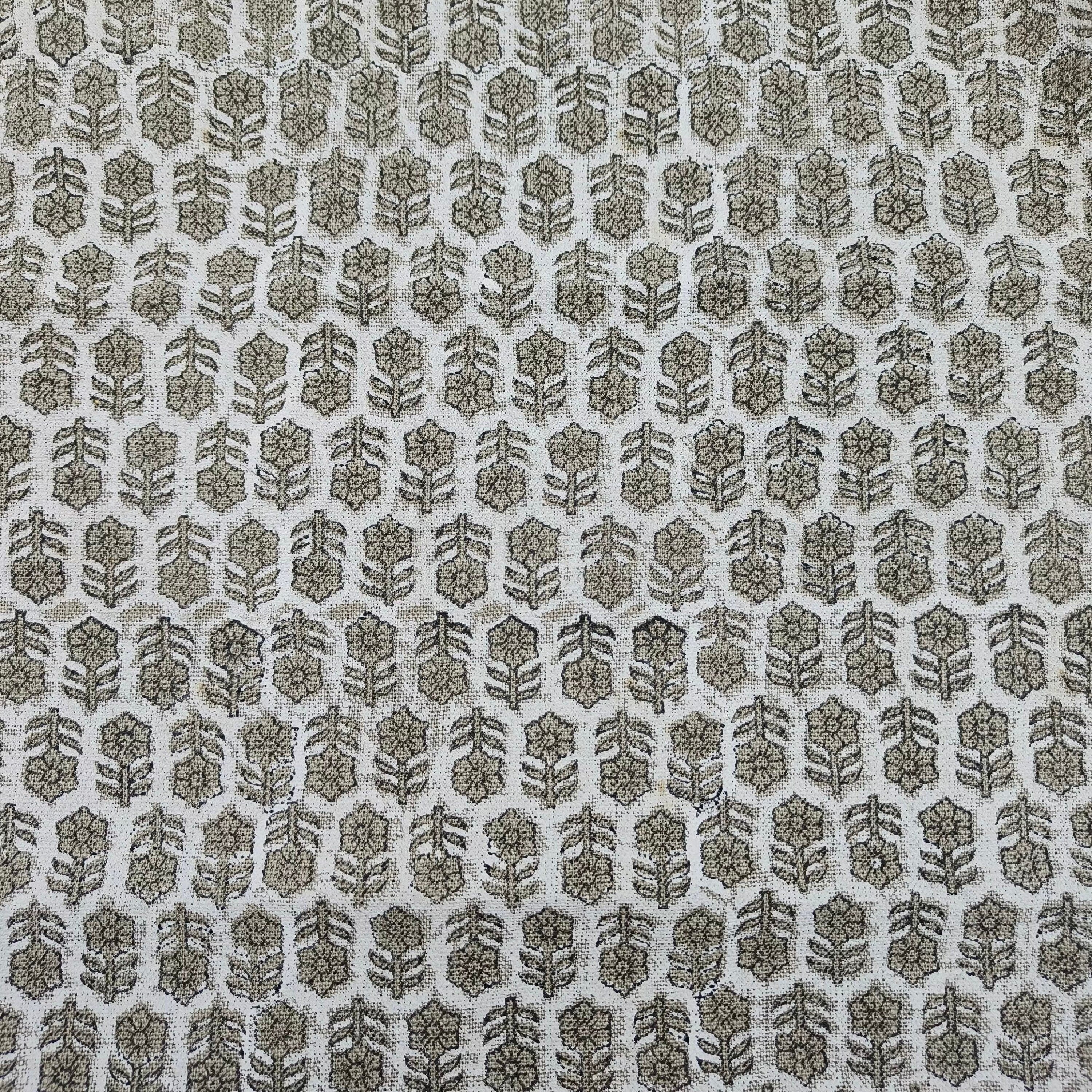 Block Print Linen Fabric, Tulsi Buti  Natural Linen  Block Print Indian Fabric By The Yard  Width 58"  Hand Block Upholstery, Block Print Pillow Cases