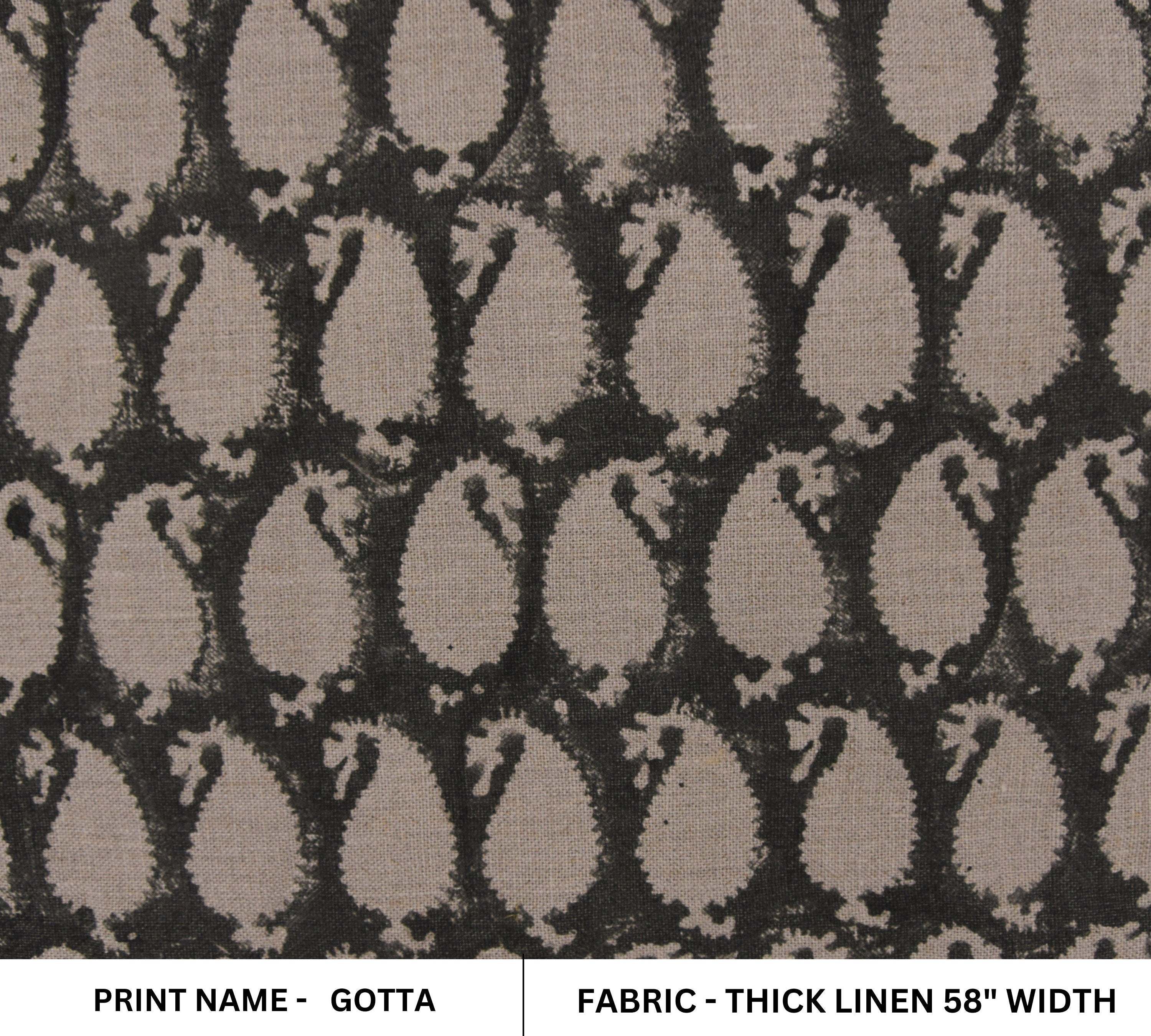 Block Print  Thick Linen 58" Wide, fabric by the yard, Indian print, handloom Pillow Curtains Linen By The Yard - Gotta