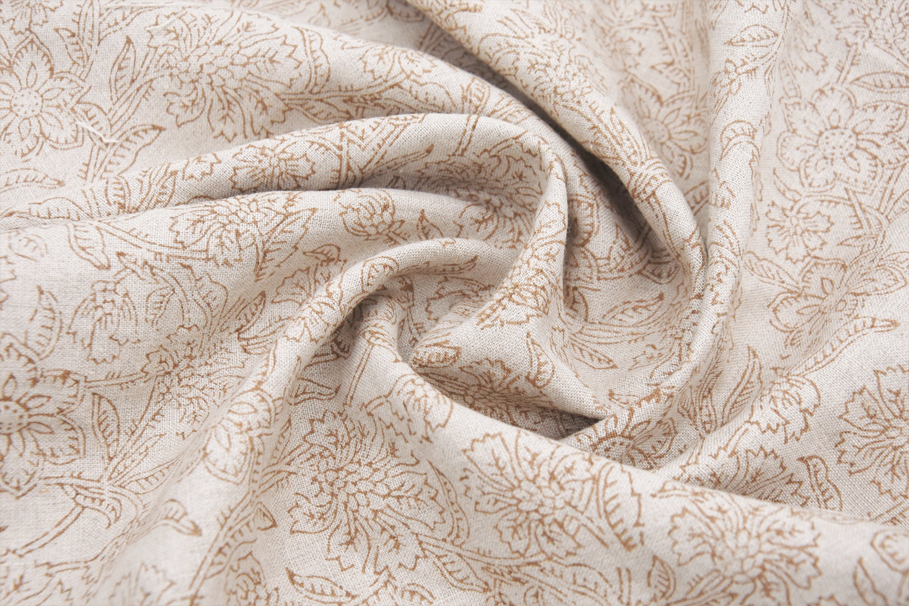 Pure linen 58" wide block print fabric by the yard,  curtain yardage, Floral Indian fabric, printed curtains - Jarul