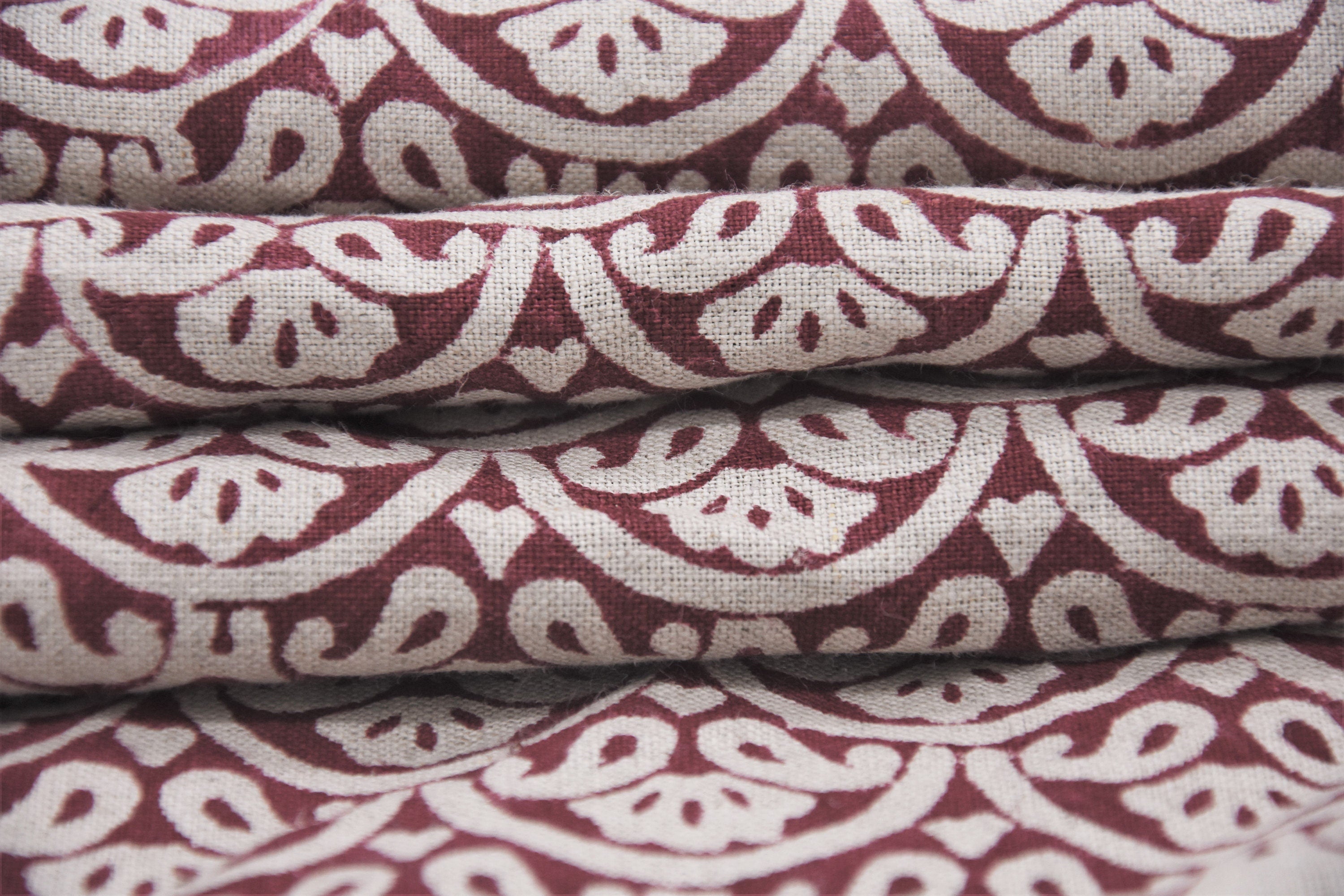Pure Linen 58" Wide Block printed curtains, Indian Fabric, luxury fabric Linen, upholstery Linen, sewing fabric - Shatru Red