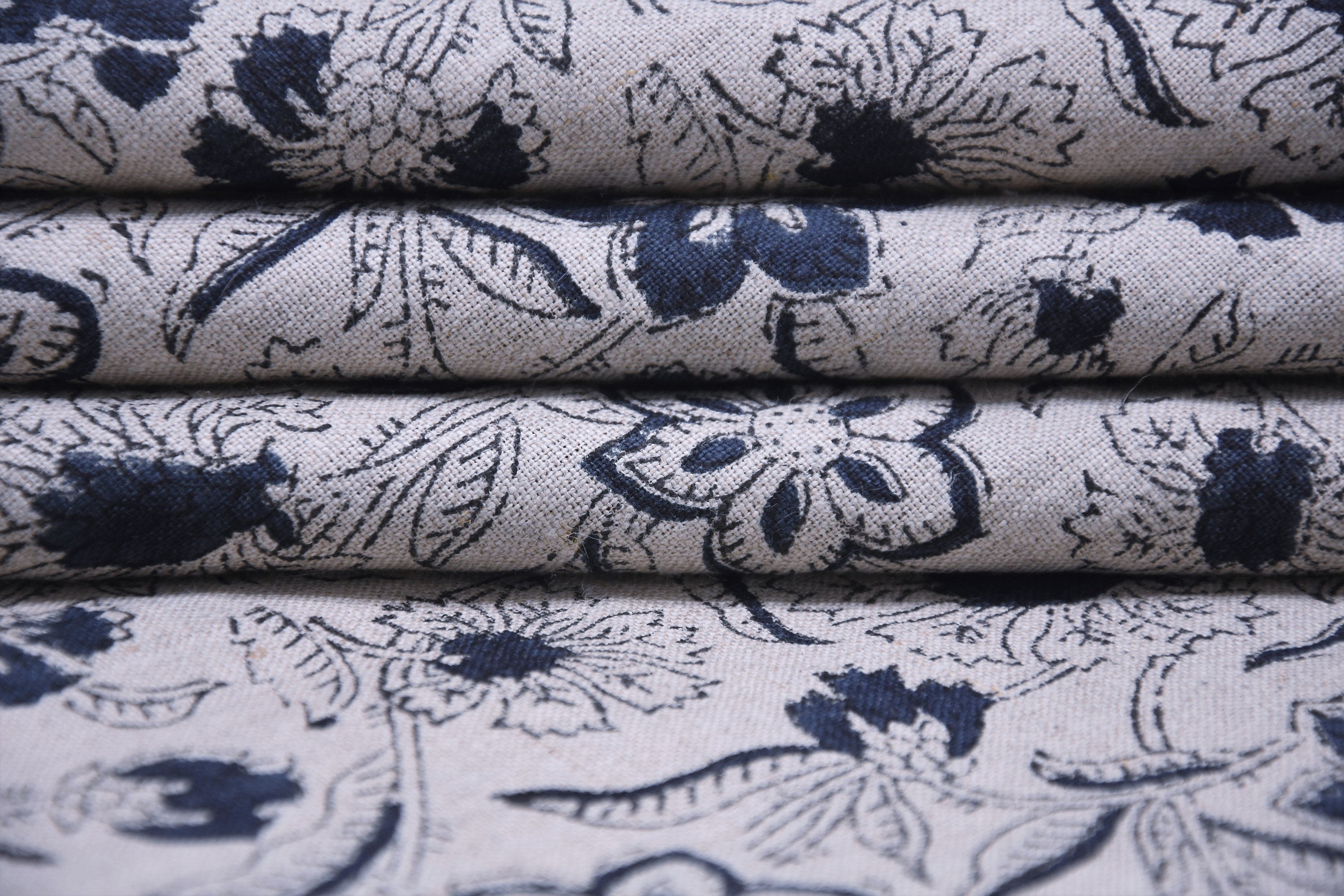 Hand Block Print, fabric by the yard, luxury fabric Linen, printed fabric, upholstery cushion, Pure Linen - Gul Mehandi