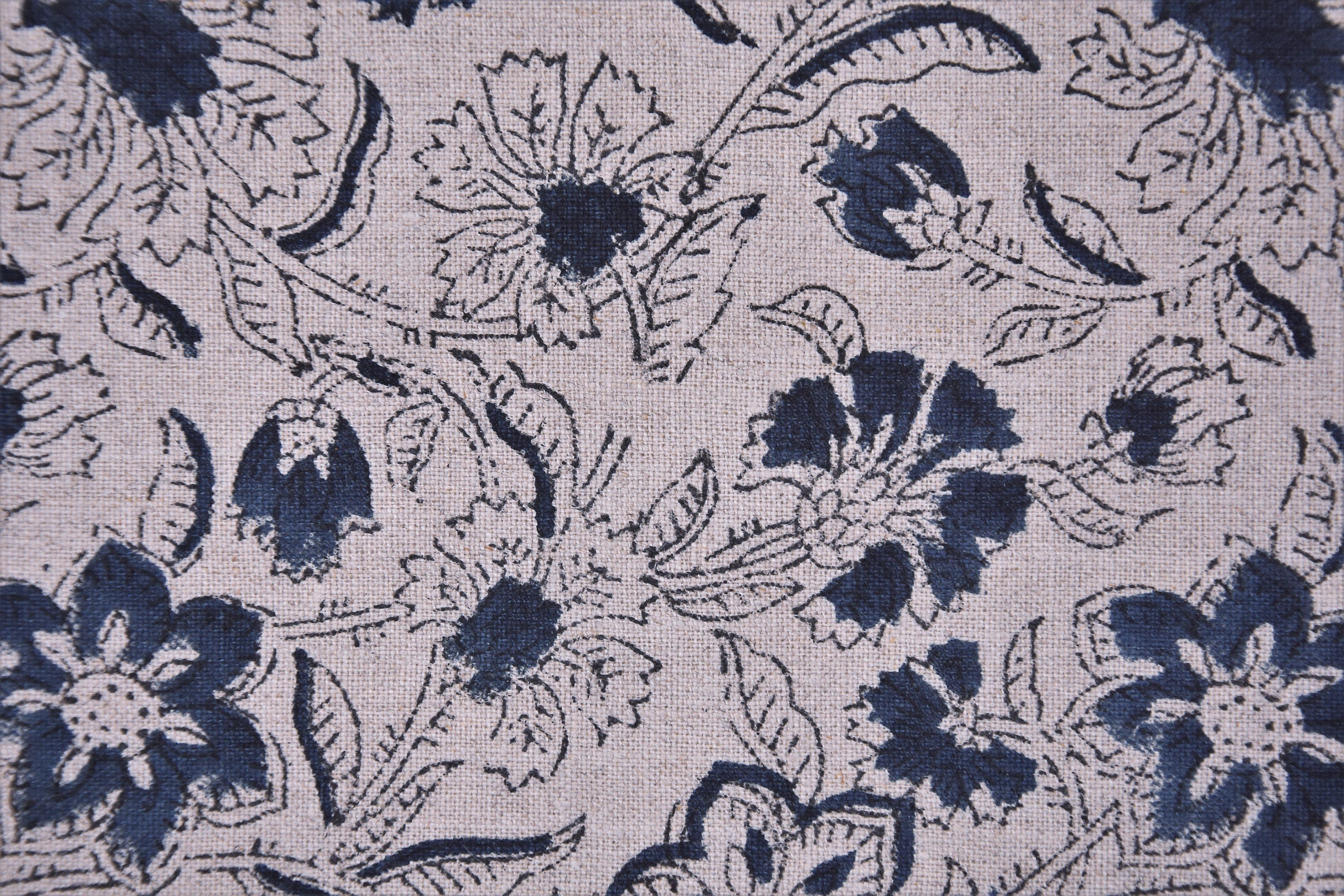 Hand Block Print, fabric by the yard, luxury fabric Linen, printed fabric, upholstery cushion, Pure Linen - Gul Mehandi