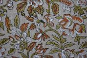 Block Print Thick Linen 58" Wide, Genuine Fabric, Curtain Cover, Beige, Rust Floral, Indian Cushion Cover - Qurbat