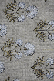 Block Print Thick Linen 58" Wide, Natural Fabric, Floral, Indian Cushion Cover, White Floral, decorative pillow - Rishi