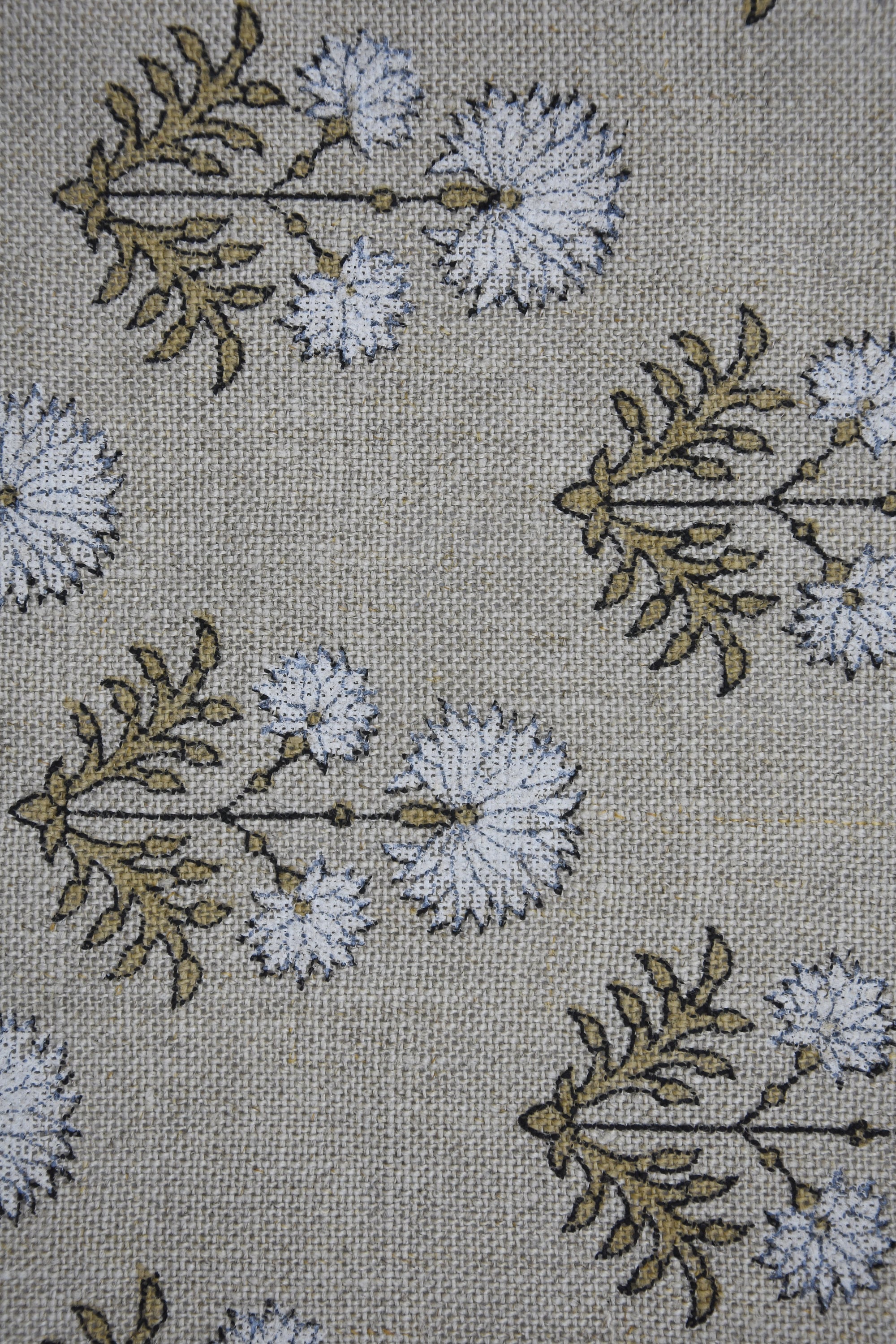 Block Print Thick Linen 58" Wide, Natural Fabric, Floral, Indian Cushion Cover, White Floral, decorative pillow - Rishi