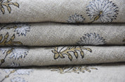 Block Print Thick Linen 58" Wide, Natural Fabric, Floral, Indian Cushion Cover, White Floral, decorative pillow - Rishi