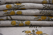 Block Print Thick Linen 58" Wide, Natural Fabric, Floral, Indian Cushion Cover, Yellow Floral, decorative pillow - Hjara