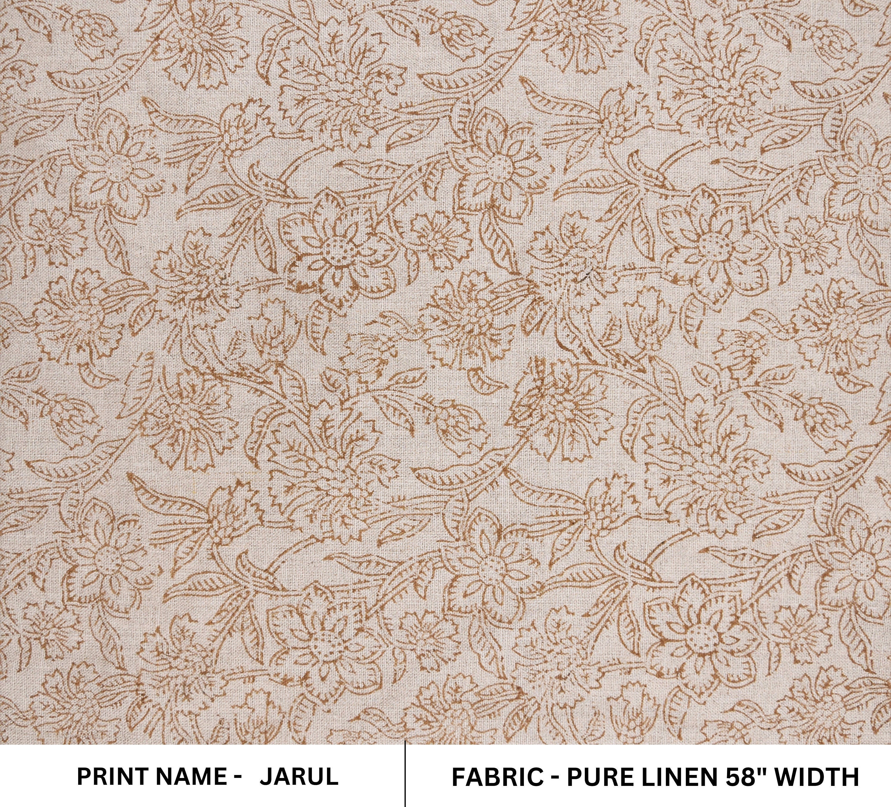 Pure linen 58" wide block print fabric by the yard,  curtain yardage, Floral Indian fabric, printed curtains - Jarul