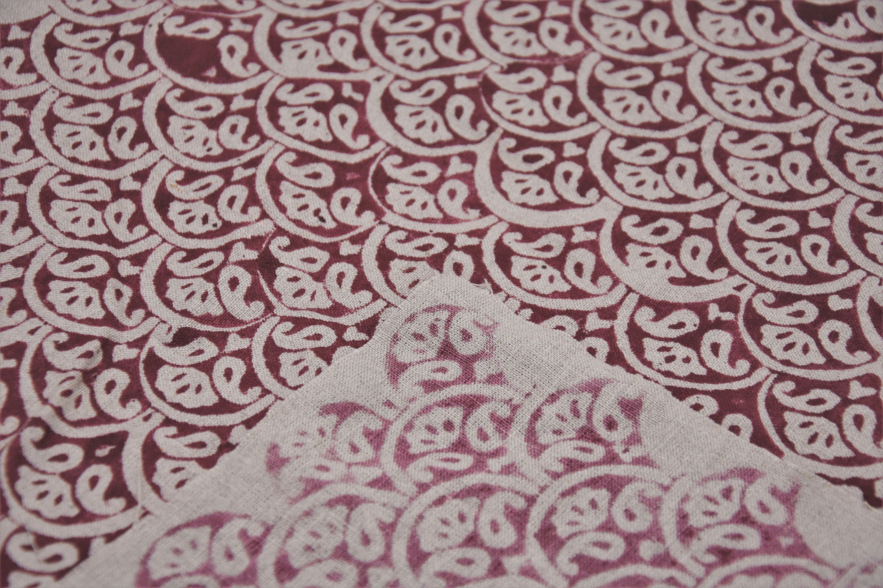 Pure Linen 58" Wide Block printed curtains, Indian Fabric, luxury fabric Linen, upholstery Linen, sewing fabric - Shatru Red