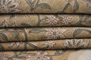 Thick Linen 58" Wide, Block Print Indian Cushion Cover, Decorative Floral Printed Curtain, Sofa and Table Cloth - AARADHANA