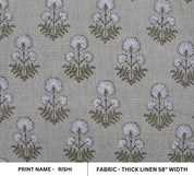 Block Print Thick Linen 58" Wide, Natural Fabric, Floral, Indian Cushion Cover, White Floral, decorative pillow - Rishi