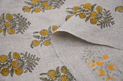 Block Print Thick Linen 58" Wide, Natural Fabric, Floral, Indian Cushion Cover, Yellow Floral, decorative pillow - Hjara
