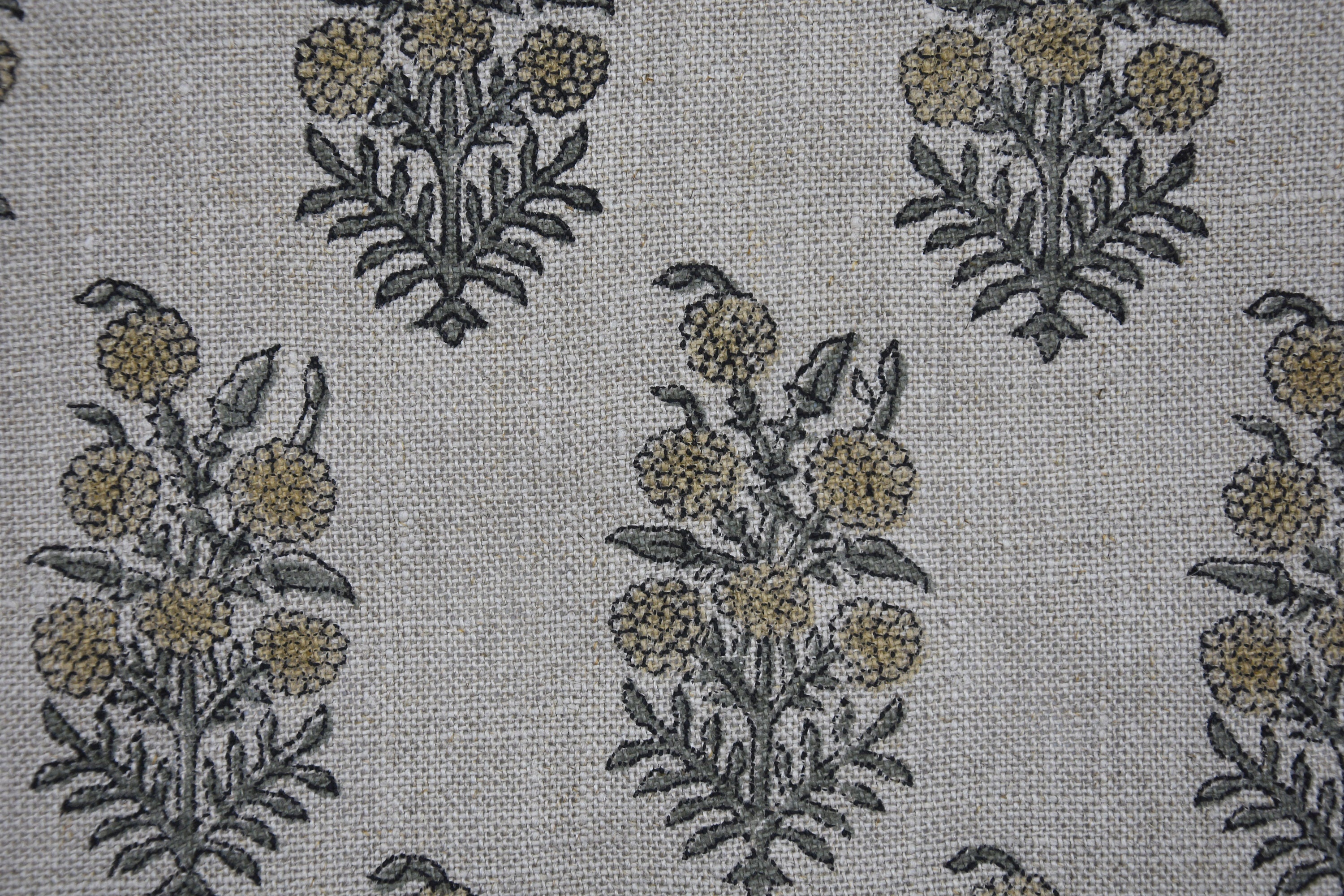 Block Print Thick Linen 58" Wide, Floral Fabric, Indian Cushion Cover, Farmhouse, Mustard Fabric, Throw Pillow - Hjara