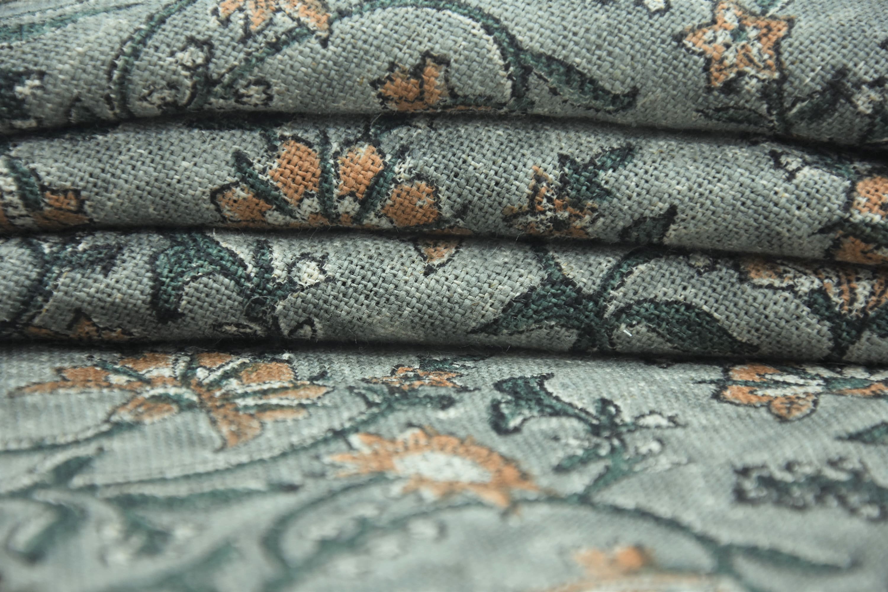 Block Print Thick Linen 58" Wide, Genuine Fabric, Curtain Cover, Beige, Parpal Floral, Indian Cushion Cover - Naayab