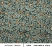 Block Print Thick Linen 58" Wide, Genuine Fabric, Curtain Cover, Beige, Parpal Floral, Indian Cushion Cover - Naayab