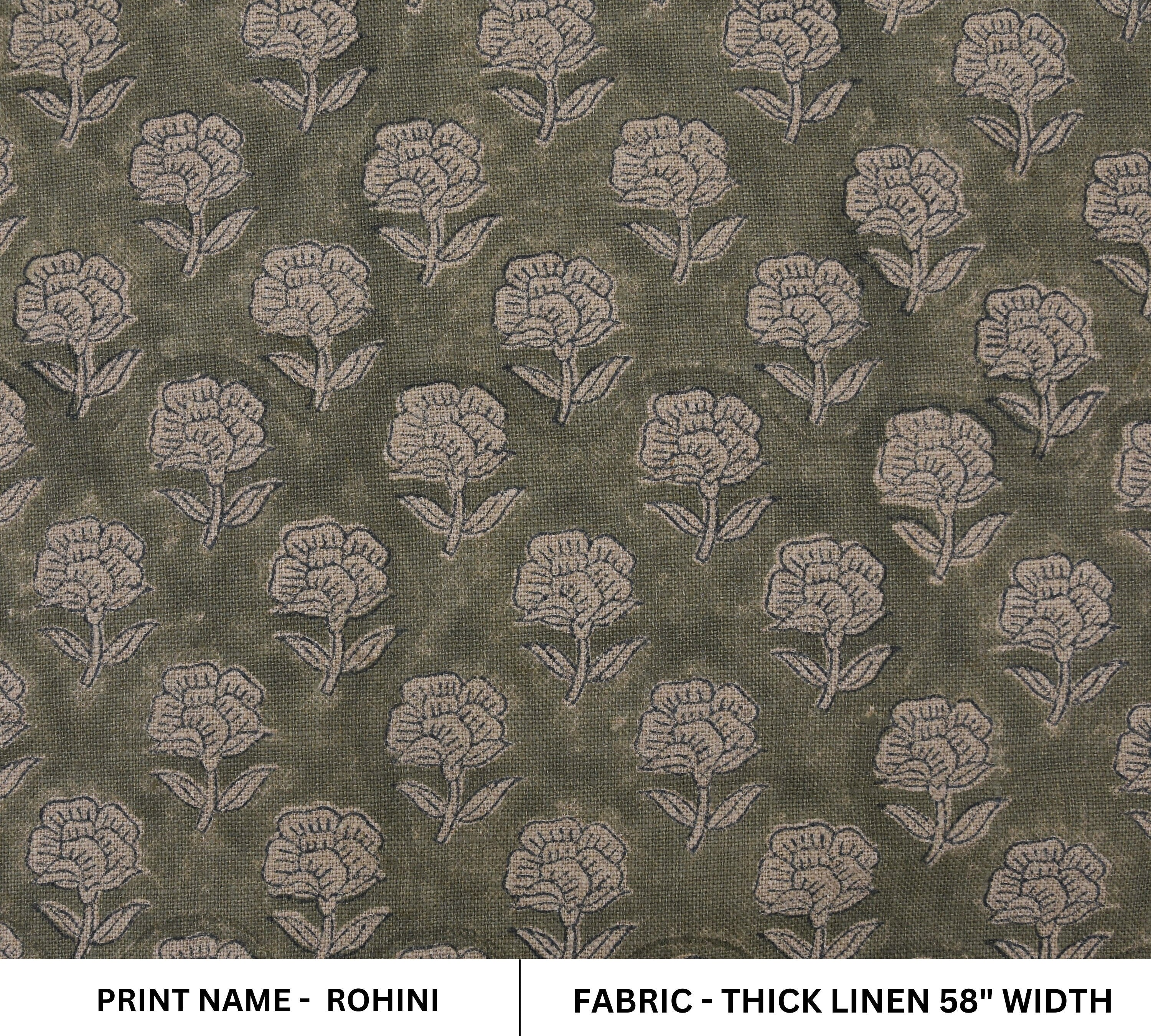 Thick linen 58" Wide, Indian Fabric Handloom Linen, Upholstery Fabric, Cushion Cover, Handprinted, Running Fabric - Rohini