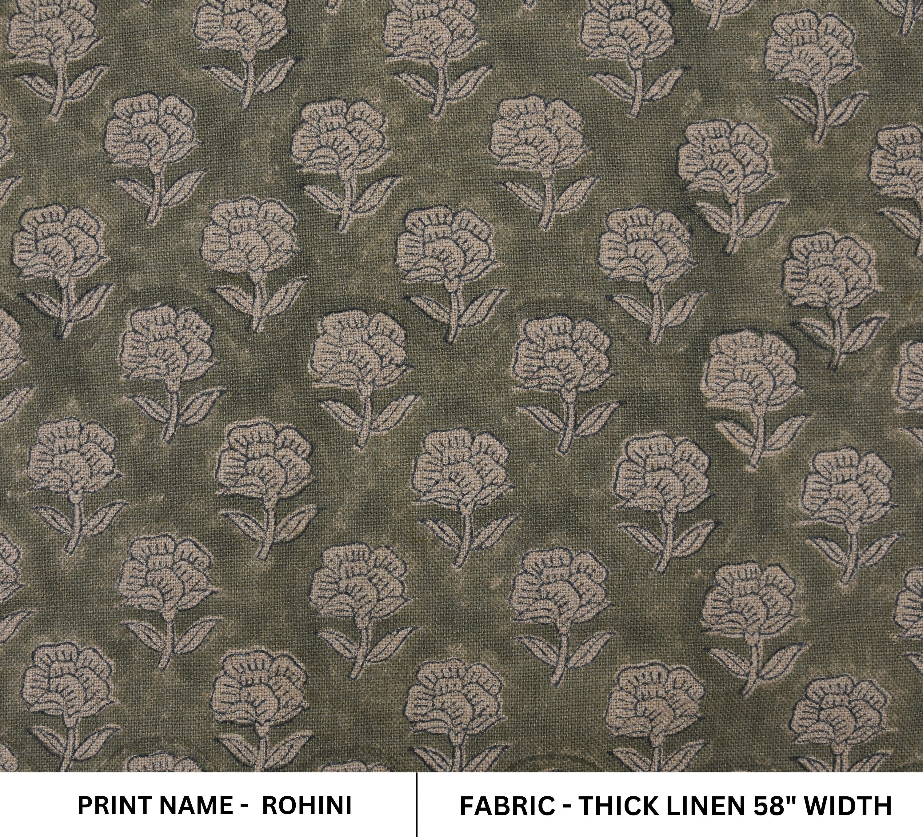 Thick linen 58" Wide, Indian Fabric Handloom Linen, Upholstery Fabric, Cushion Cover, Handprinted, Running Fabric - Rohini