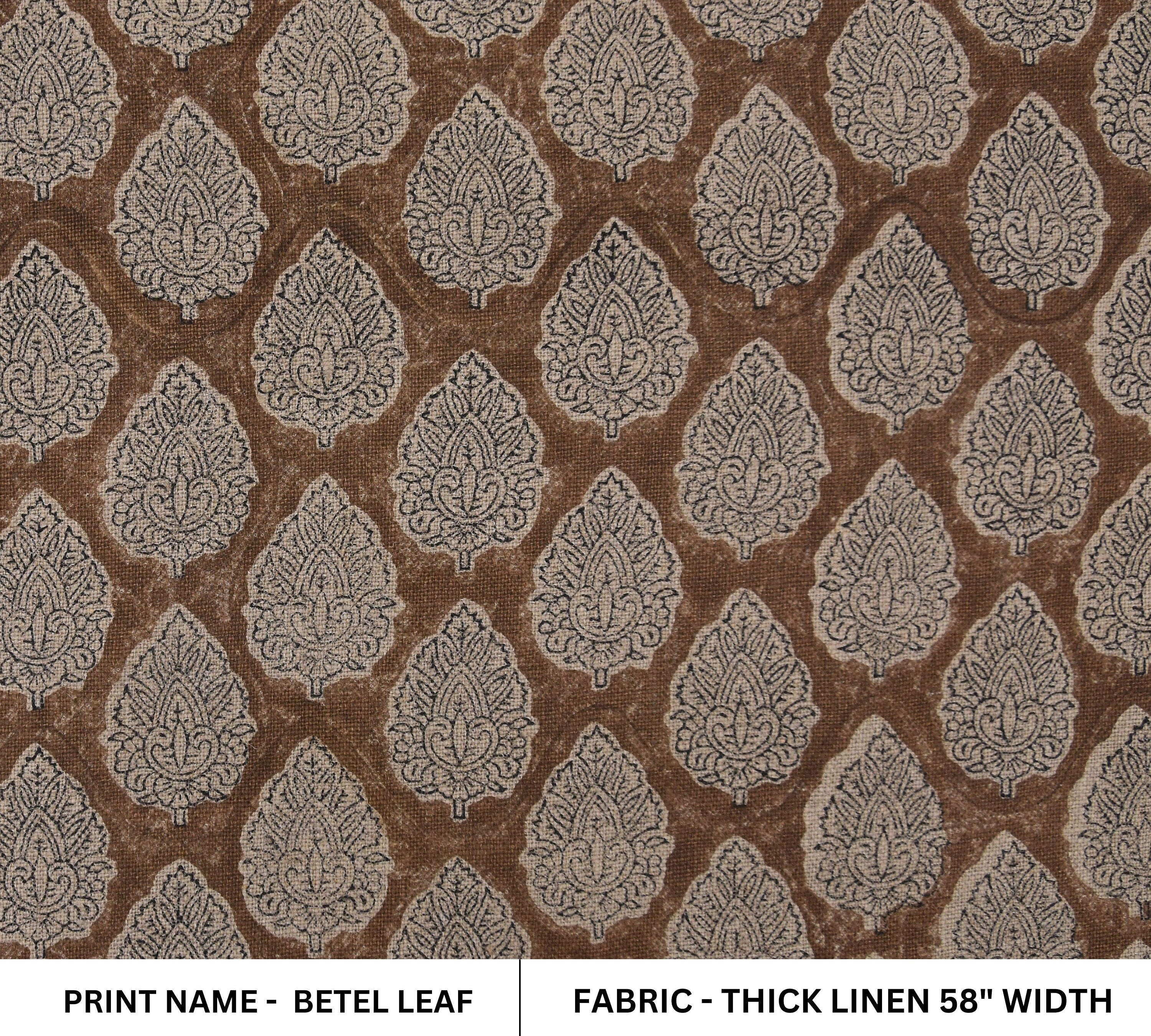 Hand block print, Thick Linen 58" Wide, Indian fabric, Floral Print, Linen Fabric By The Yard, Cushion Cover - BETEL LEAF