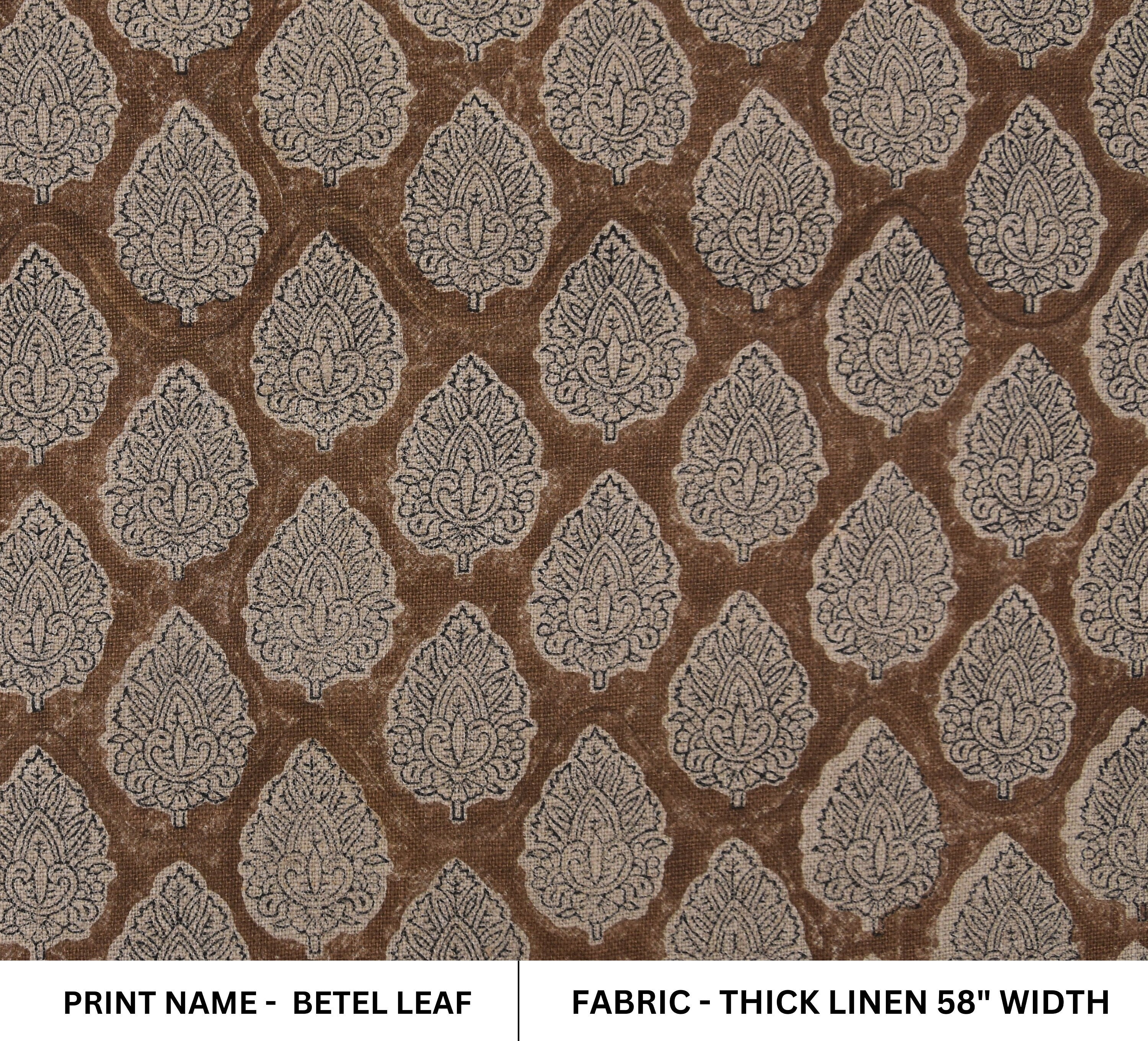 Hand block print, Thick Linen 58" Wide, Indian fabric, Floral Print, Linen Fabric By The Yard, Cushion Cover - BETEL LEAF