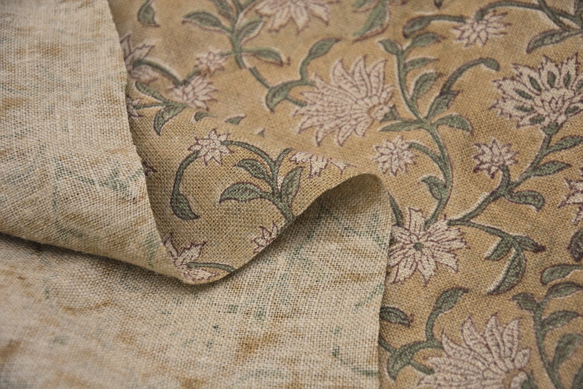 Thick Linen 58" Wide, Block Print Indian Cushion Cover, Decorative Floral Printed Curtain, Sofa and Table Cloth - AARADHANA