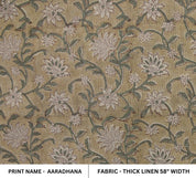 Thick Linen 58" Wide, Block Print Indian Cushion Cover, Decorative Floral Printed Curtain, Sofa and Table Cloth - AARADHANA