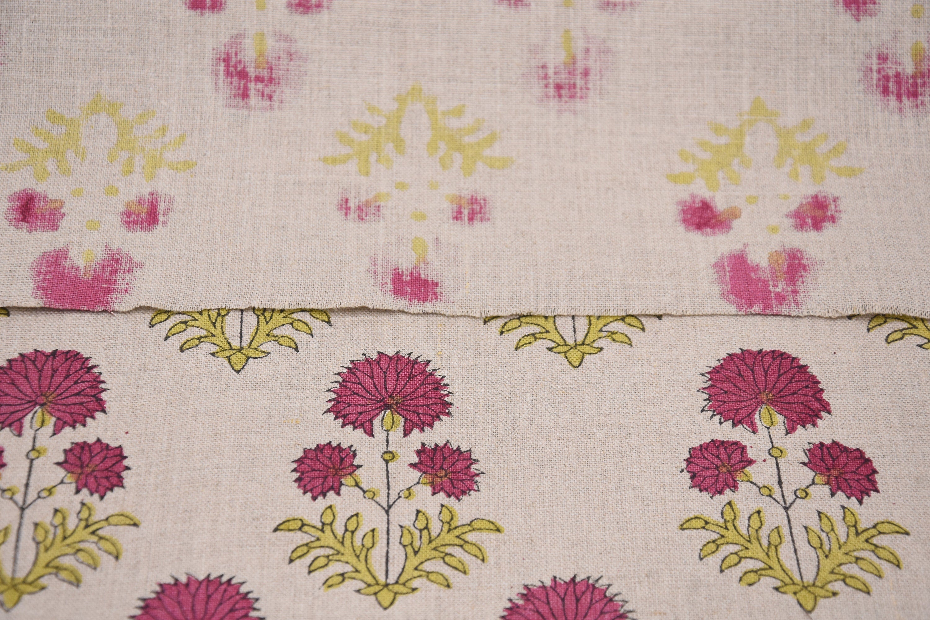 Block Print Pure Linen 58" Wide, Natural Fabric, Floral, Indian Cushion Cover, White Floral, decorative pillow - Rishi